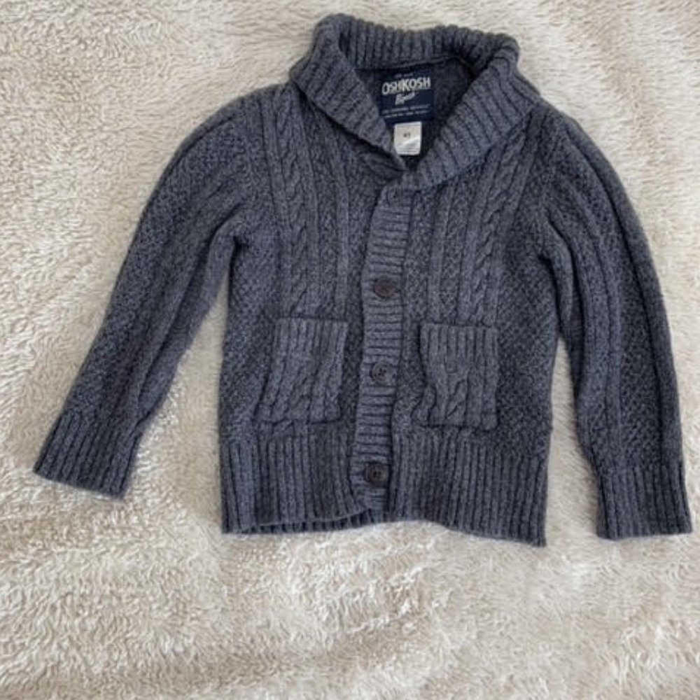 OshKosh B'gosh Kids Grey Cable-knit Sweater with Buttons, Size 4T